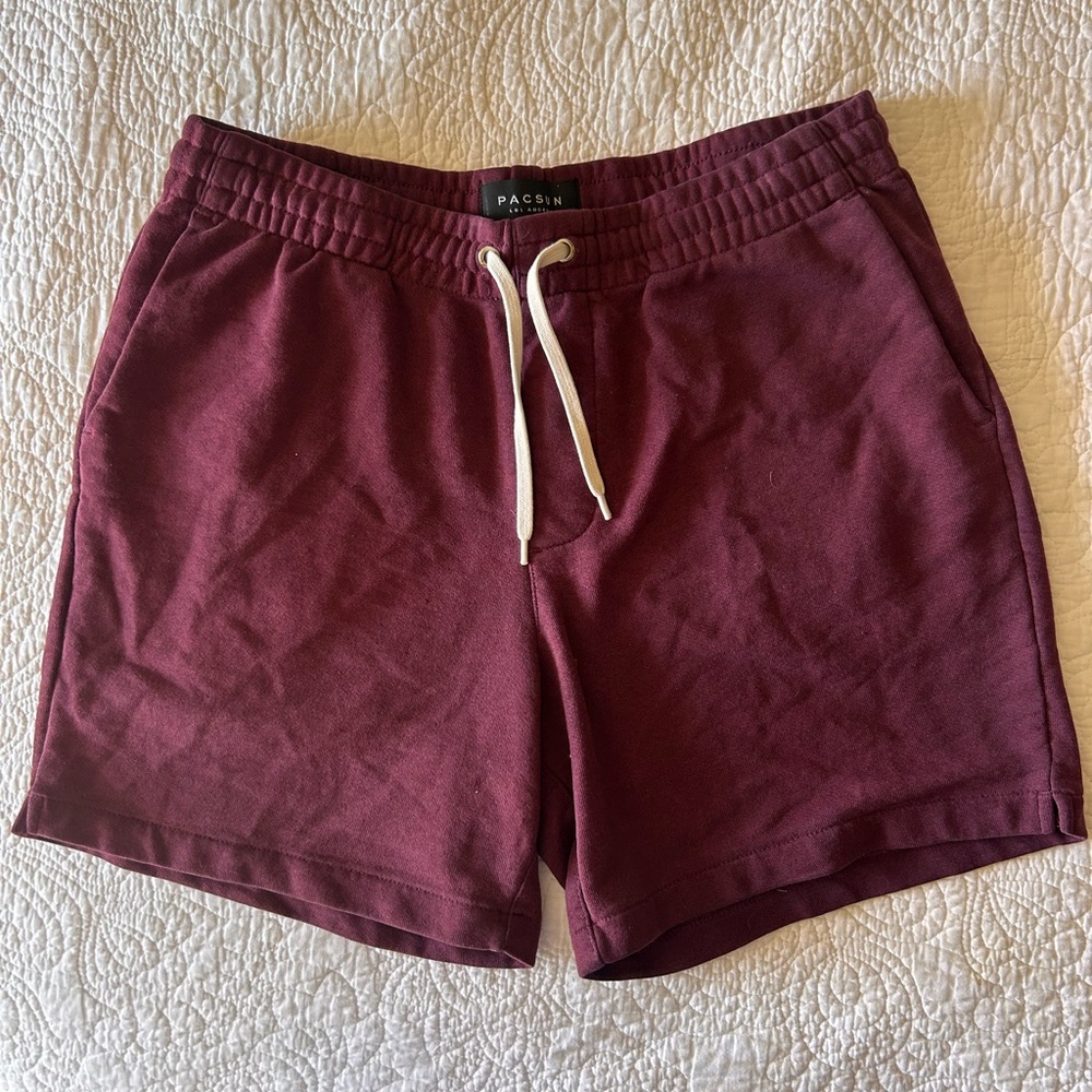 PacSun Maroon Fleece Relaxed Shorts with Ties